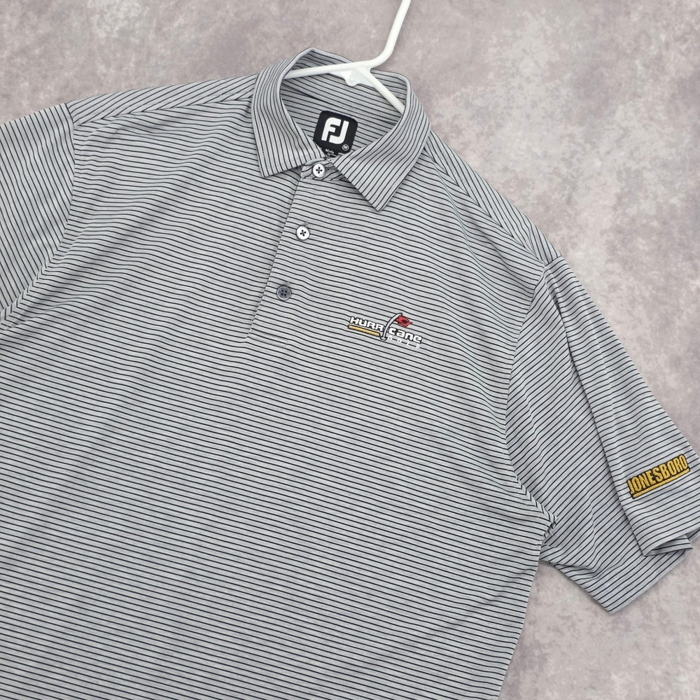 FootJoy Fj Mens Medium Striped Golf Polo Shirt Performance Grey Hurricane Golf